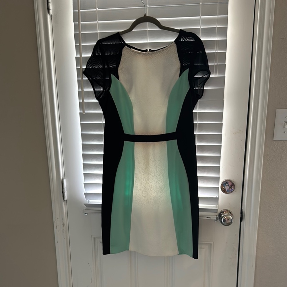 mark. Black and Green Sheath Dress with Crew Neck